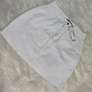 White mini denim skirt
